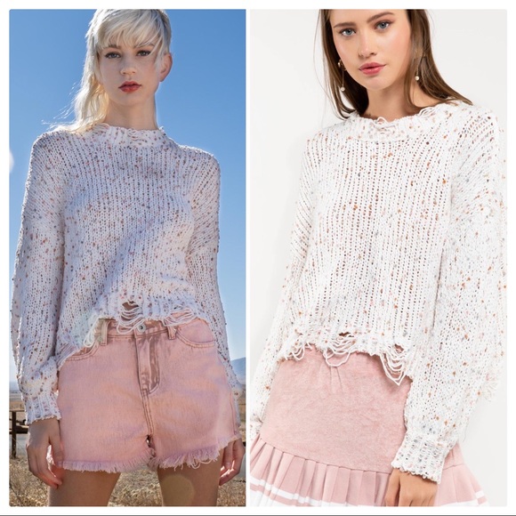 POL Sweaters - POL Winter's Favorite Confetti Distressed Sweater